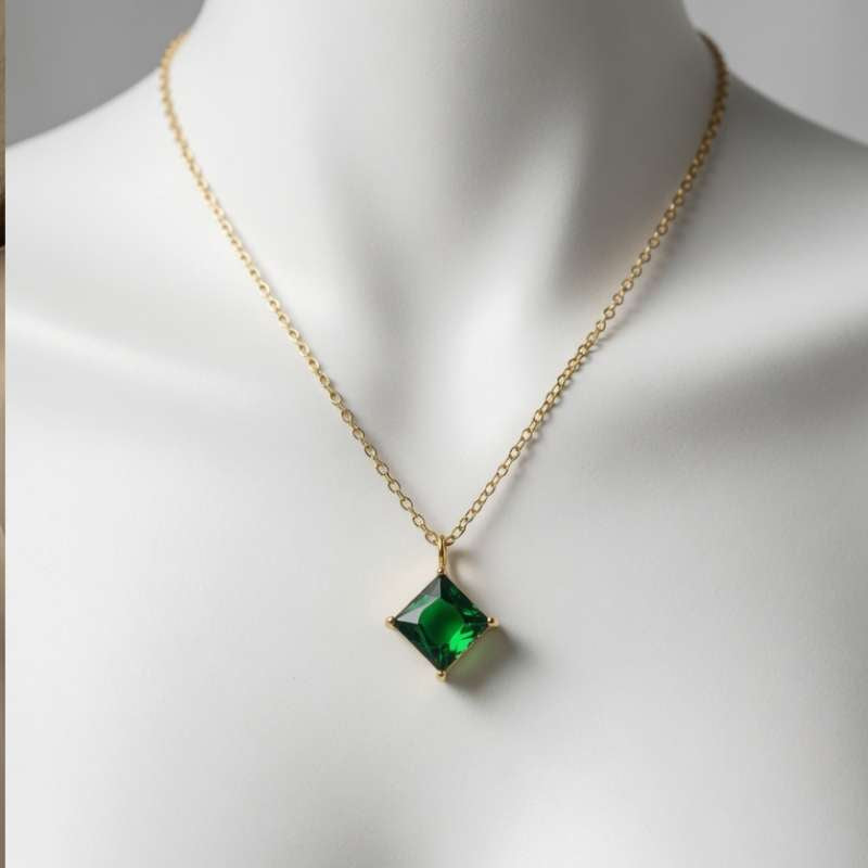 Emerald/Green Zircon Pendant Gold Necklace