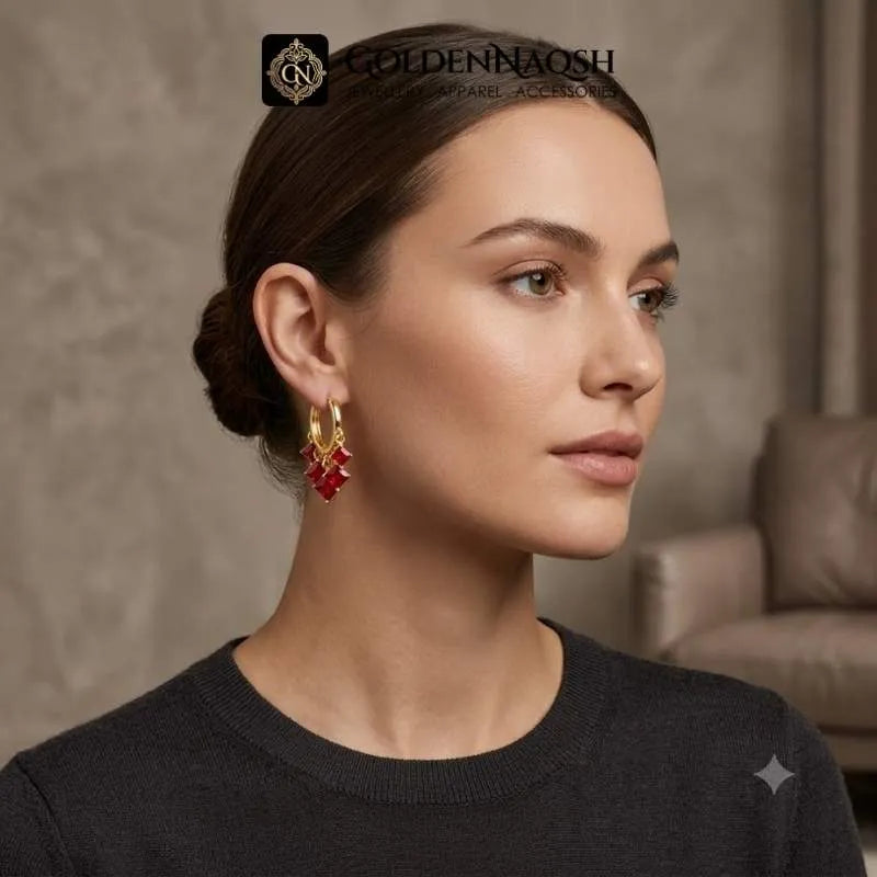 Ruby Diamond Cluster Hoop Earrings
