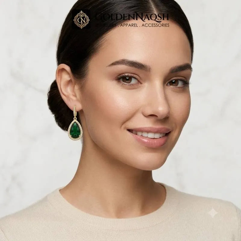 Emerald Teardrop Halo Earrings