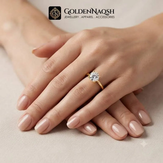 Minimal Golden Round Diamond Adjustable Statement Ring for Her