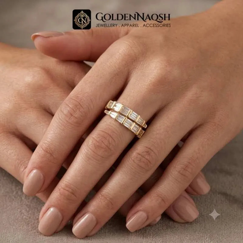 Radiant Adjustable Golden Arrow Diamond Ring