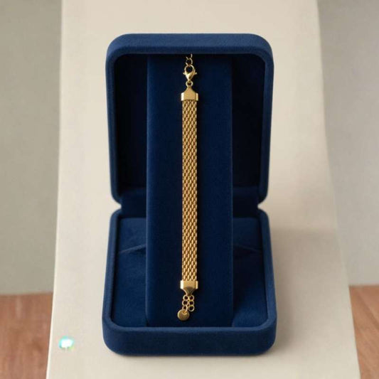 Golden Whisper Mesh Chain Bracelet with Ball Charm - 18K Gold Plated