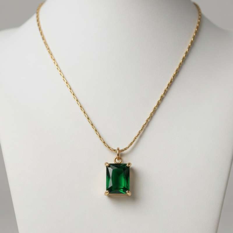 Emerald Glow" Rectangle Green Gem Pendant Necklace