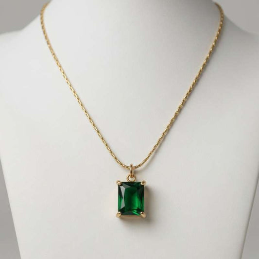 Emerald Glow" Rectangle Green Gem Pendant Necklace