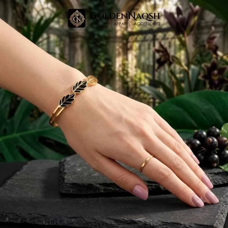 Golden Feather Enamel Bangle