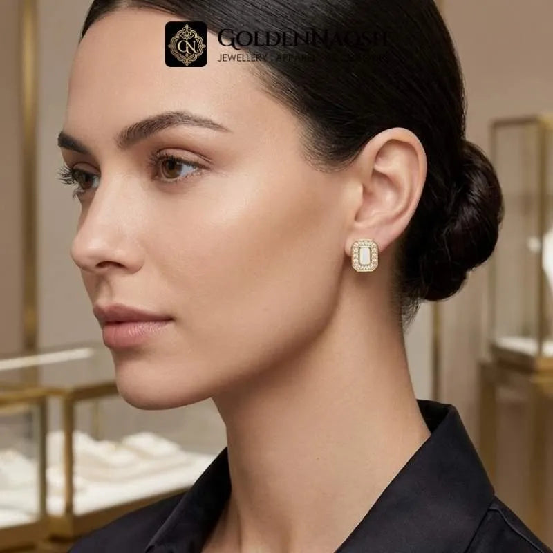 Octagon Pearl Halo Earrings