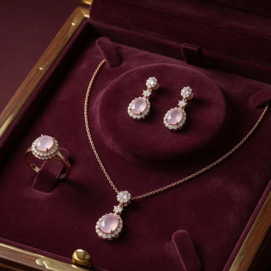 Elegant Rose Gold Pink Teardrop Jewelry Set