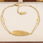 Close-up view of the Golden Naqsh 18K gold plated 4 leaf chain bracelet showing intricate leaf texture details