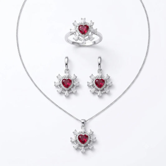 Red Heart Snowflake Jewelry Set