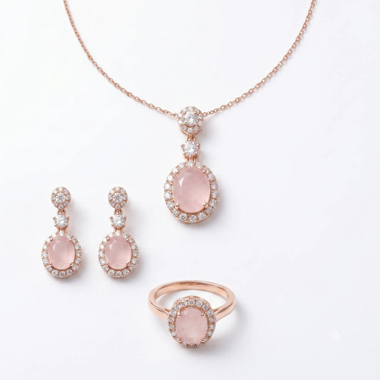 Elegant Rose Gold Pink Teardrop Jewelry Set