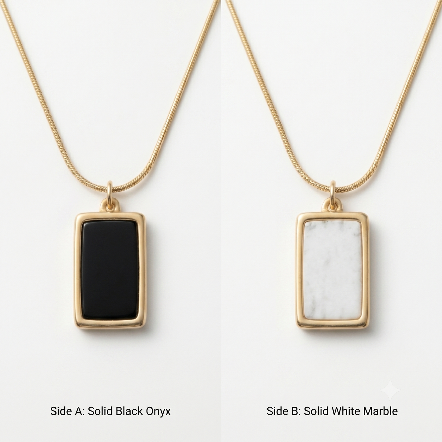 Two gold necklaces with pendant stones on a white background