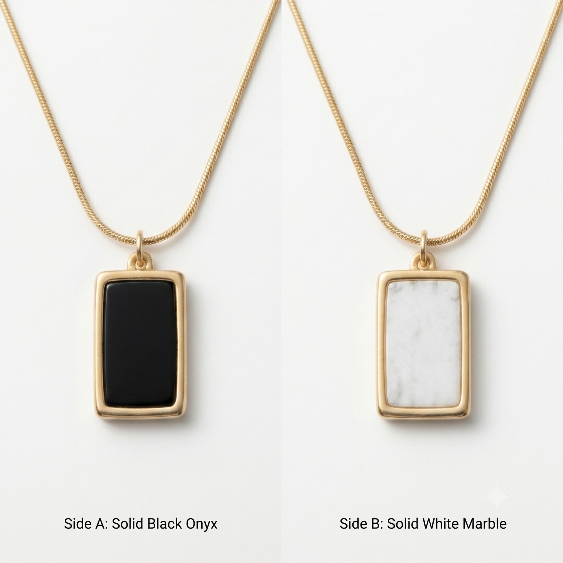 Two gold necklaces with pendant stones on a white background