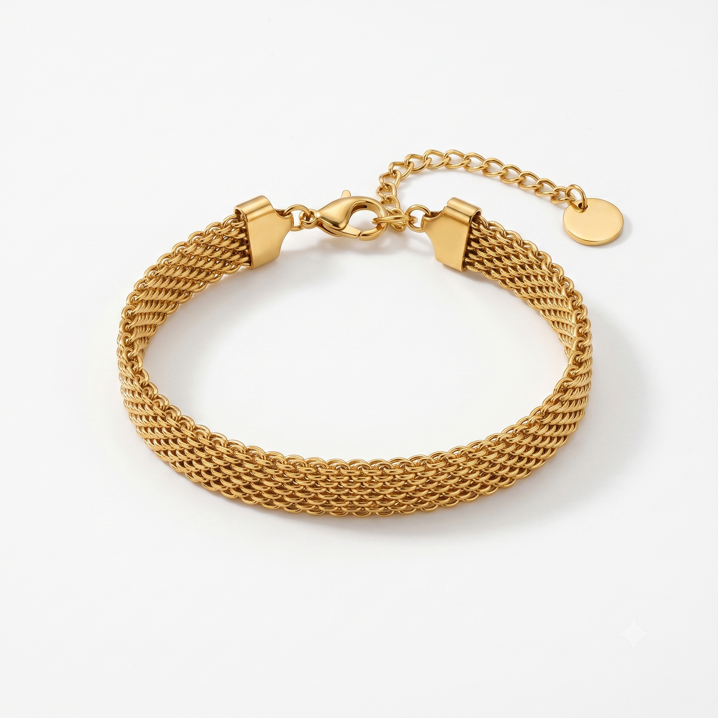 Golden Whisper Mesh Chain Bracelet with Ball Charm - 18K Gold Plated