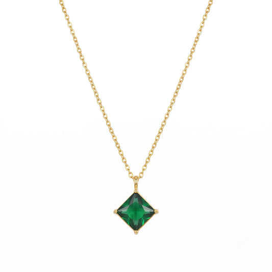Emerald/Green Zircon Pendant Gold Necklace