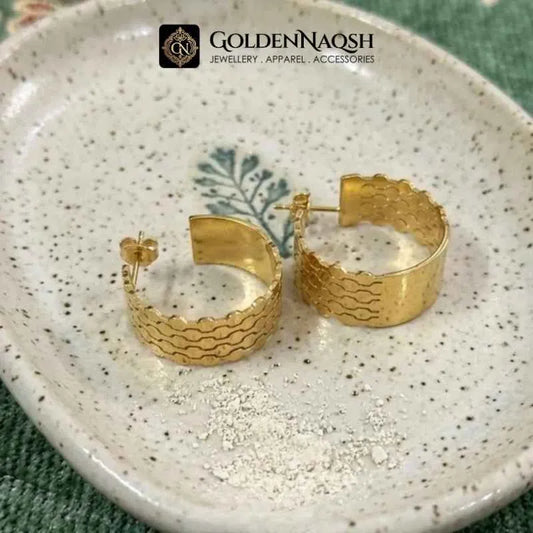 Gold Textured Wave Hoop Earrings