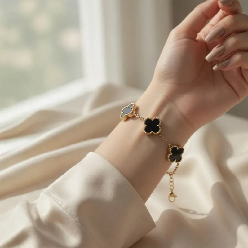 Black 5 Clover Bracelet 18k Plated