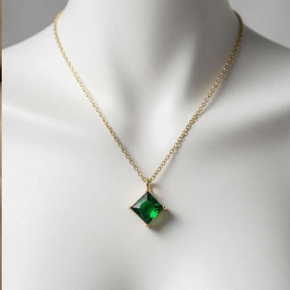 Emerald/Green Zircon Pendant Gold Necklace