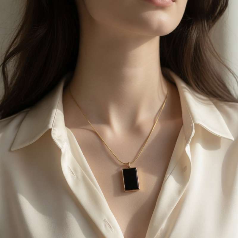 Obsidian Elegance" Black Rectangle Pendant Necklace