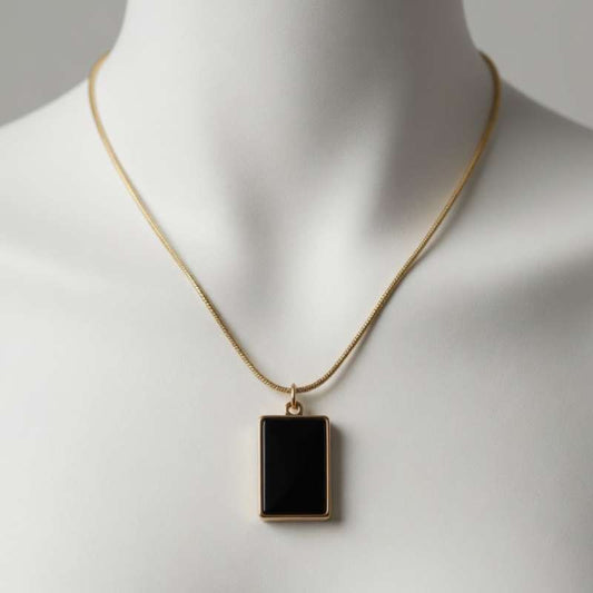Obsidian Elegance" Black Rectangle Pendant Necklace