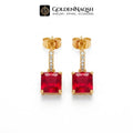Ruby Red Princess Drop Earrings | Gold Stainless Steel Drop Earrings