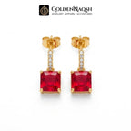 Ruby Red Princess Drop Earrings | Gold Stainless Steel Drop Earrings