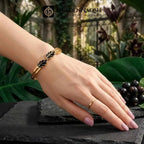 Gold Black Leaf Charm Bangle Bracelet | Chic Stainless Steel Bangle Bracelet