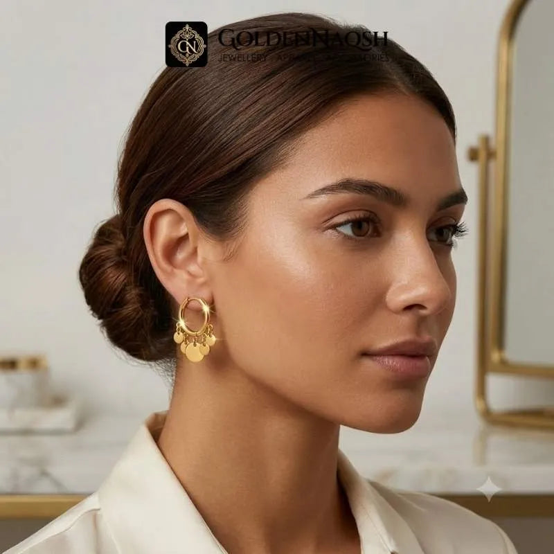 Coin Charm Huggie Hoop Earrings