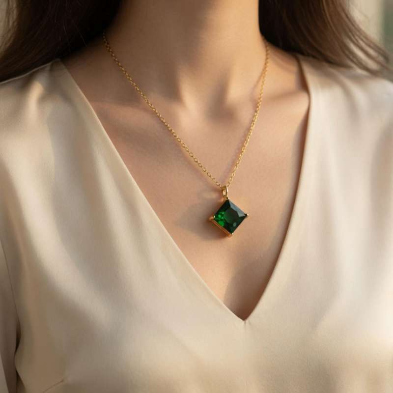 Emerald/Green Zircon Pendant Gold Necklace