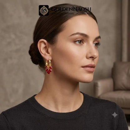 Ruby Diamond Cluster Hoop Earrings
