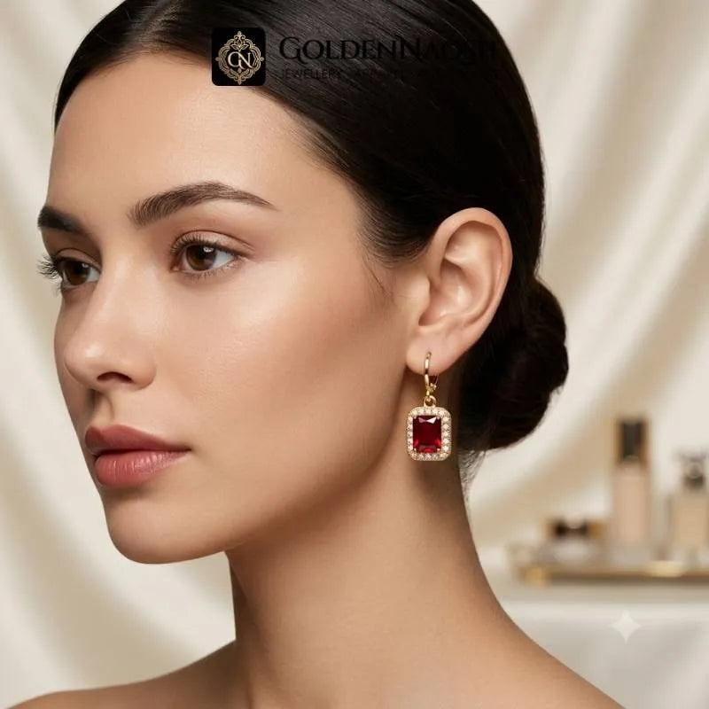 Ruby Halo Dangle Hoop Earrings