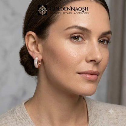 Rose Gold Pave CZ Huggie Hoop Earrings