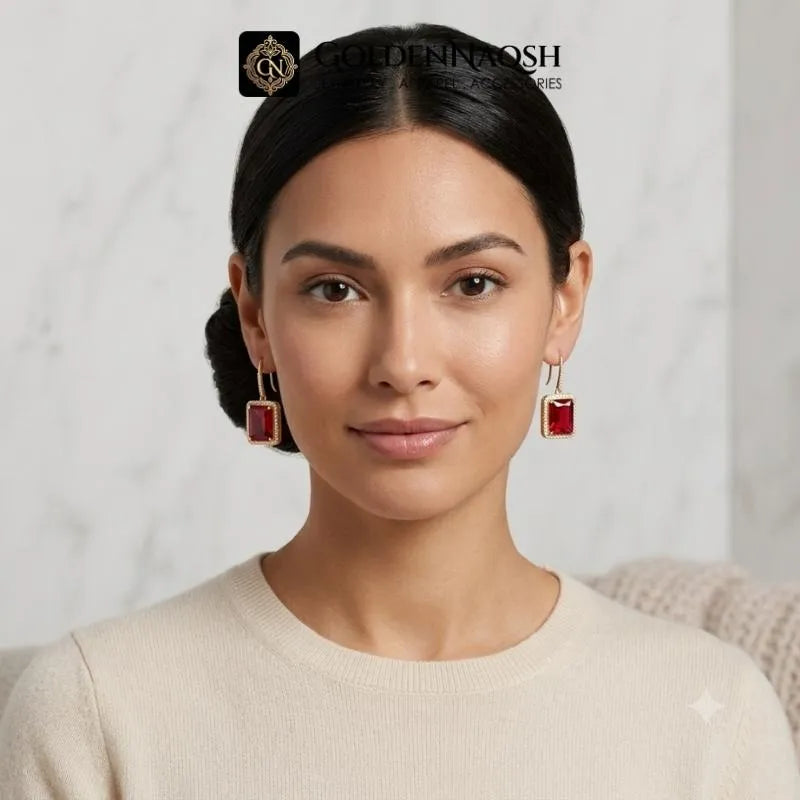 Ruby Emerald-Cut Hook Earrings
