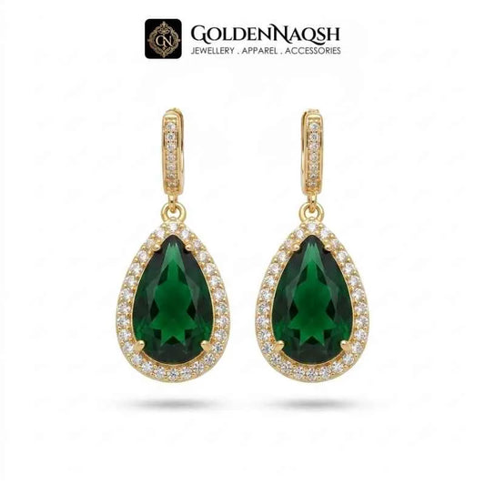 Emerald Teardrop Halo Earrings