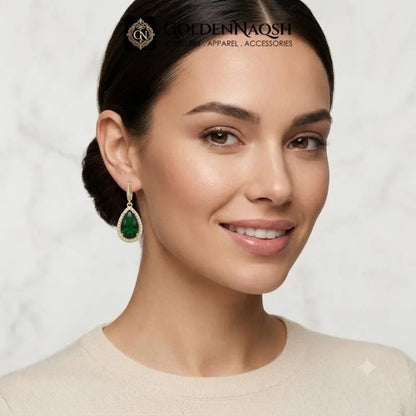 Emerald Teardrop Halo Earrings