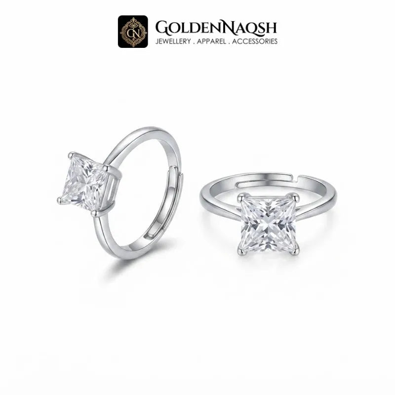 Timeless Adjustable Silver Big Square Diamond Ring