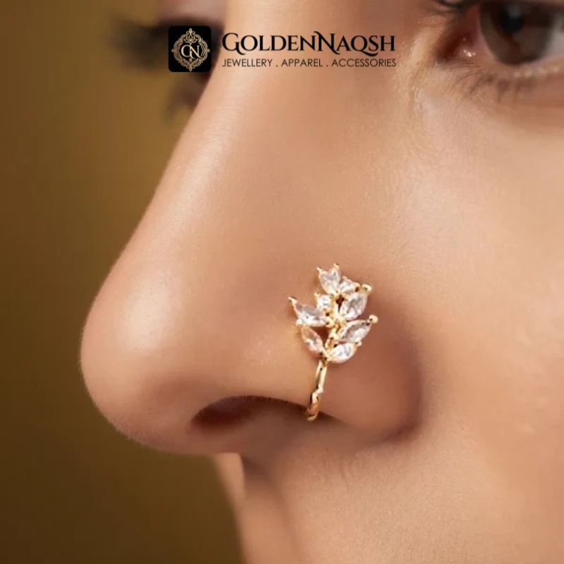 Gold Marquise Leaf Clip-On Nose Ring | Non-Piercing Stainless Steel Nose Cuff