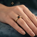 Gold Black Gemstone Vine Ring | Adjustable Stainless Steel Ring