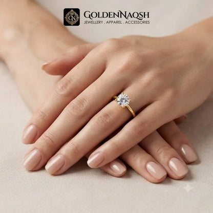 Minimal Golden Round Diamond Adjustable Statement Ring for Her