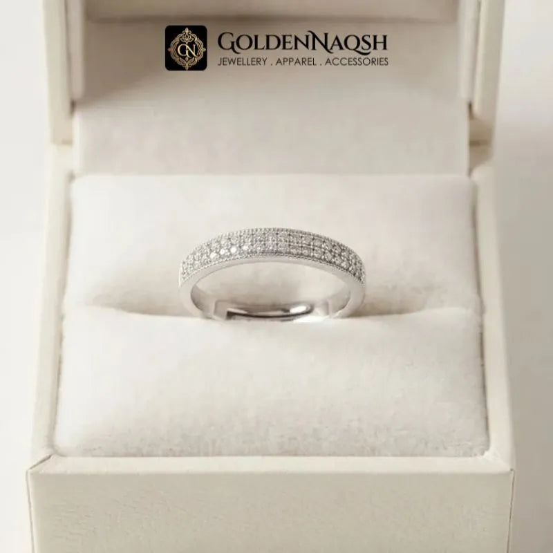 Silver Pave Double Row Adjustable Ring | Stackable Stainless Steel Ring