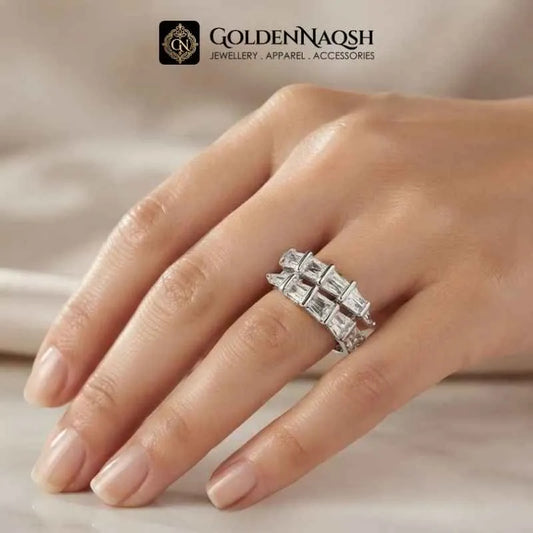 Radiant Adjustable Silver Arrow Diamond Ring