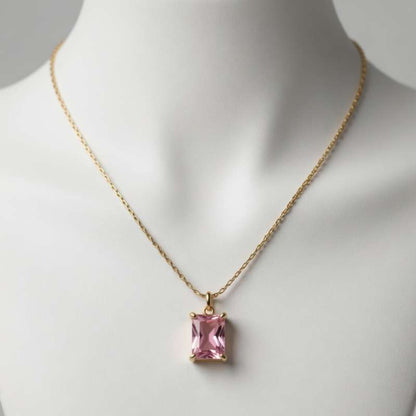 Blush Pink Gem" Rectangle Pendant Necklace