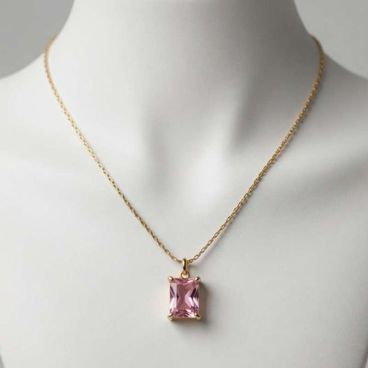 Blush Pink Gem" Rectangle Pendant Necklace