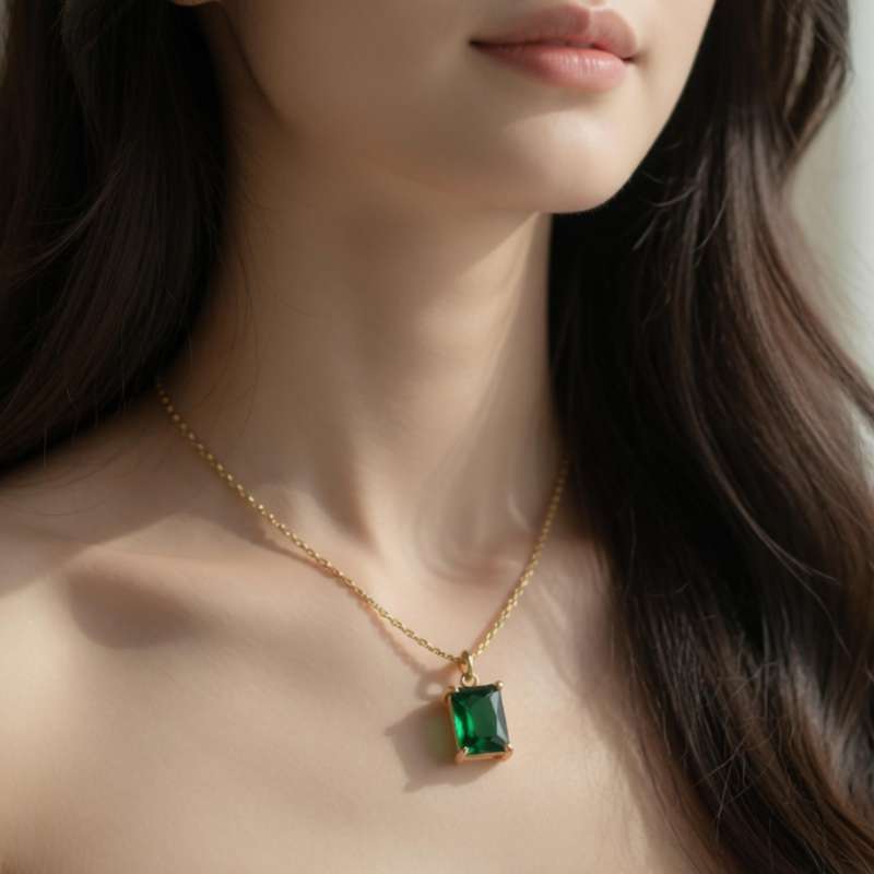 Emerald Glow" Rectangle Green Gem Pendant Necklace