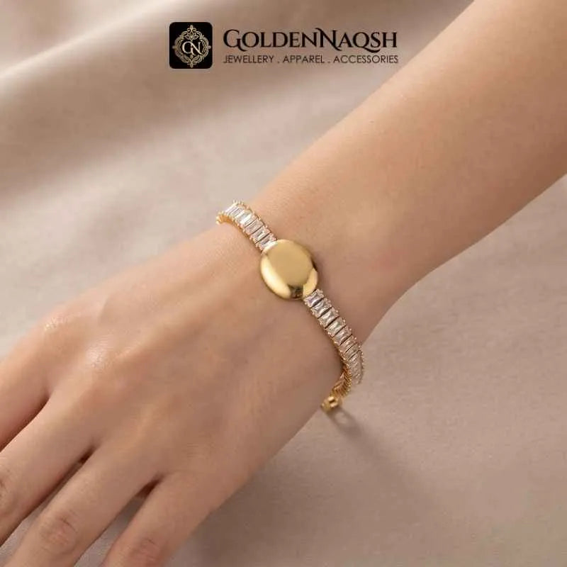 Golden Aura Baguette Bracelet (Round Charm Edition)