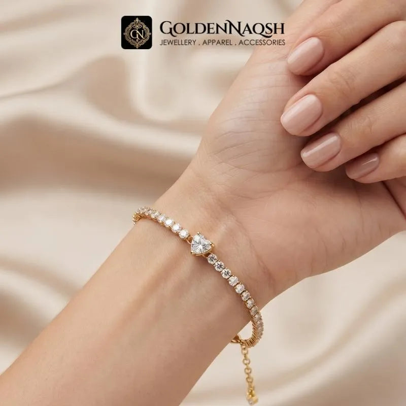 Golden Heart Tennis Bracelet
