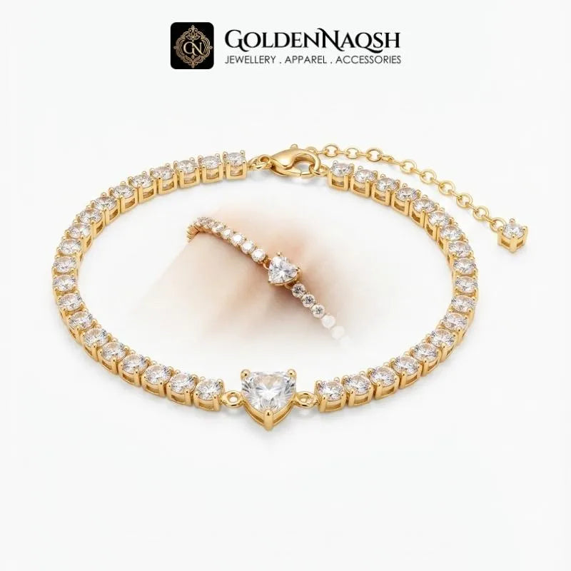 Golden Heart Tennis Bracelet