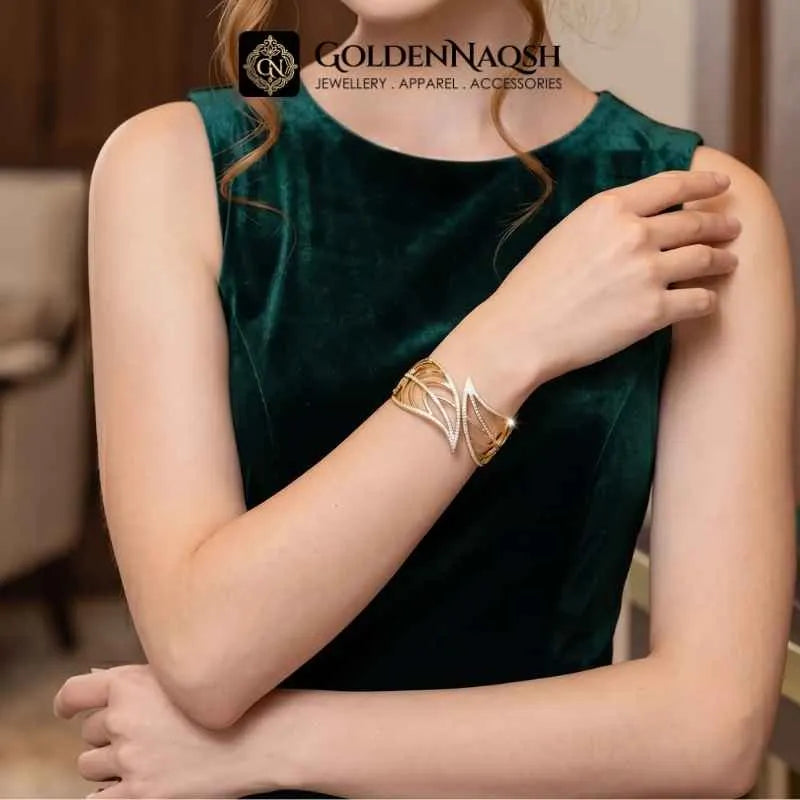 Golden Leaf Wide Cuff Bracelet