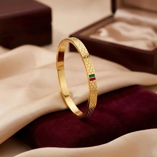 Golden Luxury Enamel Bangle – Tarnish Free Steel