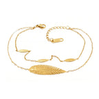 Golden Naqsh 4 Leaf Chain Bracelet featuring a large central feather leaf and three smaller leaf accents on a delicate double strand gold chain