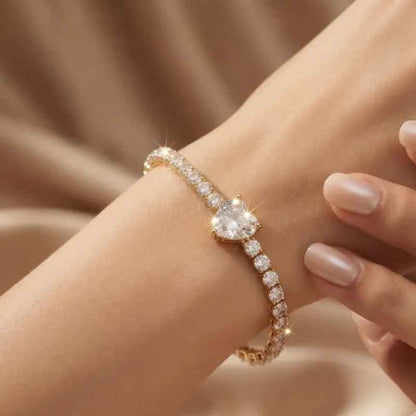 Golden Heart Tennis Bracelet